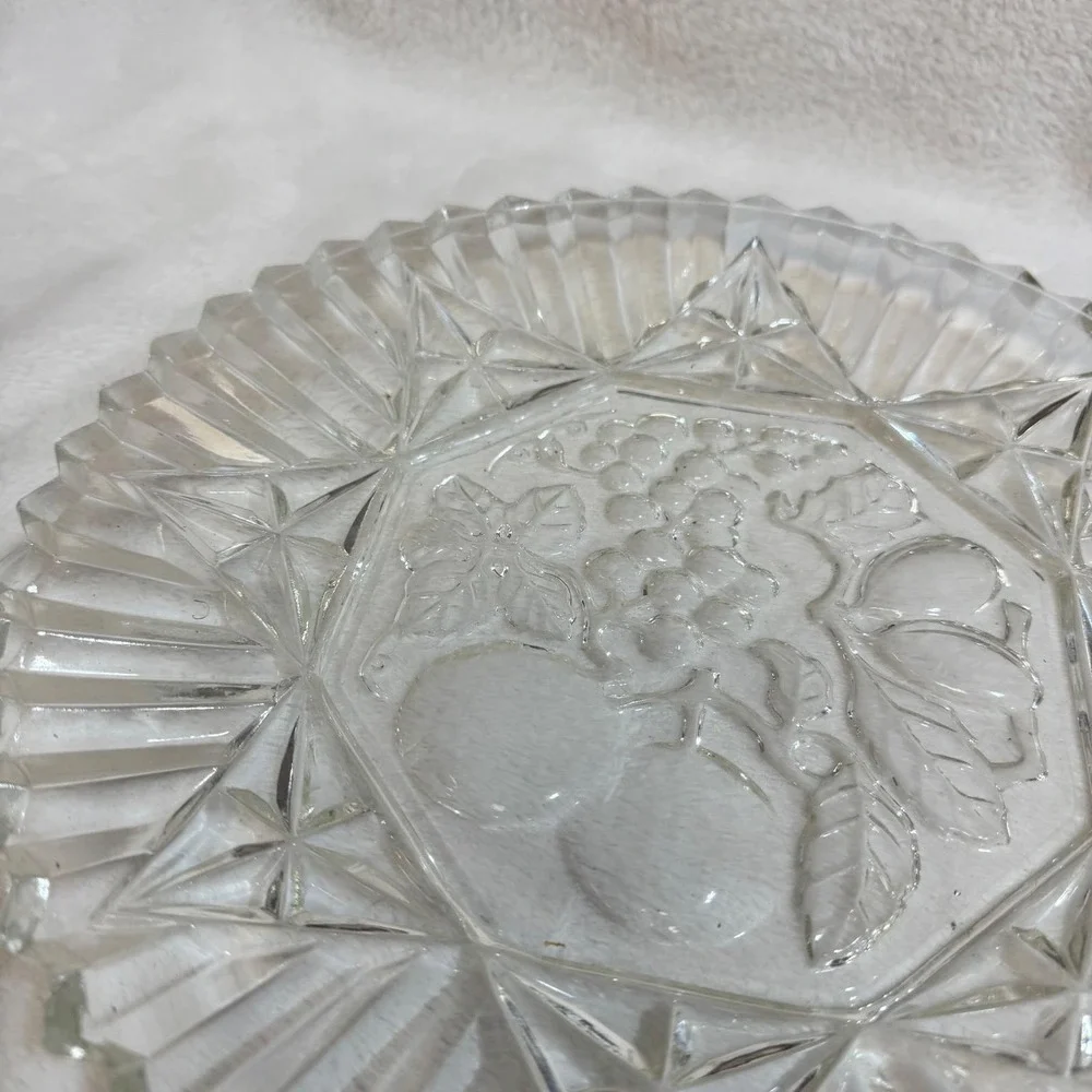 Vintage Clear Glass‎ Fruit Embossed Serving Dish Plate